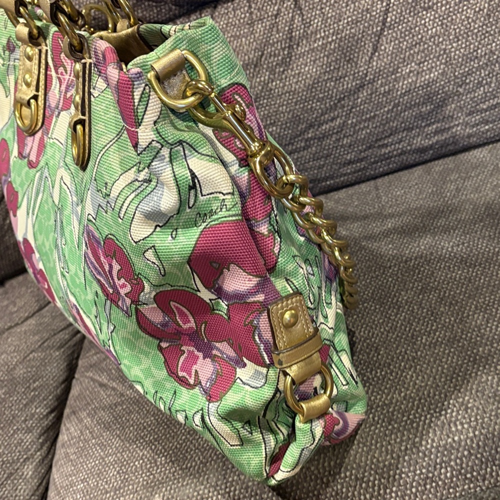 Coach Ashley Floral Tote in Pink, Green & Gold - Picture 6 of 11